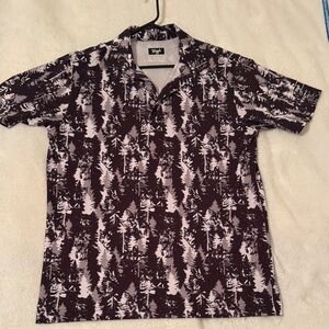 Waggle Golf Black and White Forest Wolf Print Polo